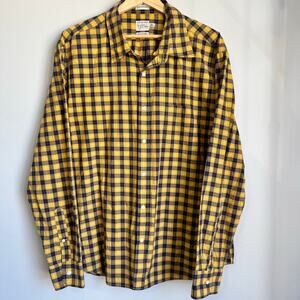 J Crew Men's XL Shirt Button Down Yellow Plaid Slim Untucked Country Barn Chore